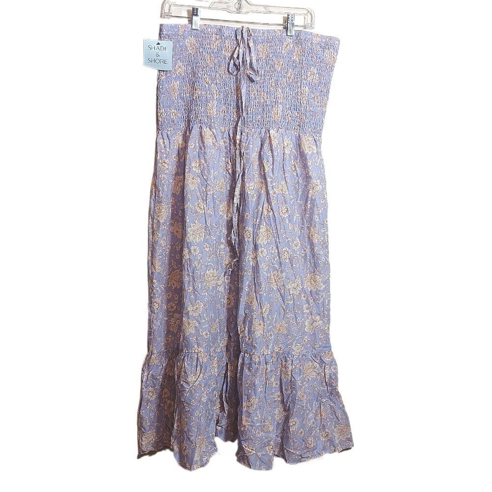Shade & Shore Floral Midi Dress Womens XL Lavender Tiered Smocked Peasant New